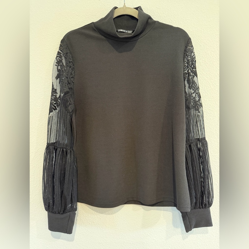 SHEIN Charcoal Lace Sleeve Top